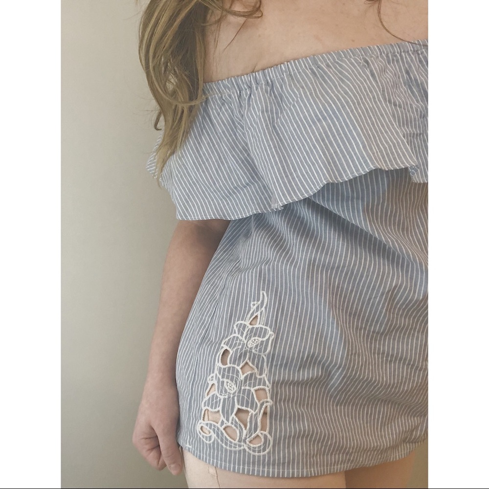 Blue and White Striped Off-the-Shoulder Top